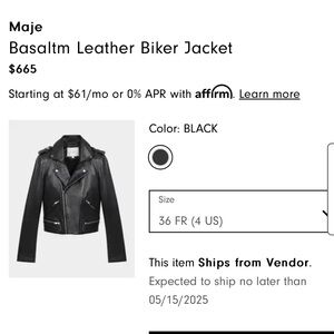 Maje Black Most wanted Leather Biker Jacket T36 brand new